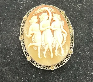 Antique Three Graces Cameo Sterling Silver Brooch 12 Gram Total For Brooch - Picture 1 of 5