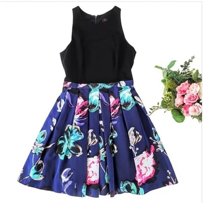 Aqua Dresses Women's Formal Mini Dress Size 8 Black Purple Fit & Flare Pockets - Image 1 of 4