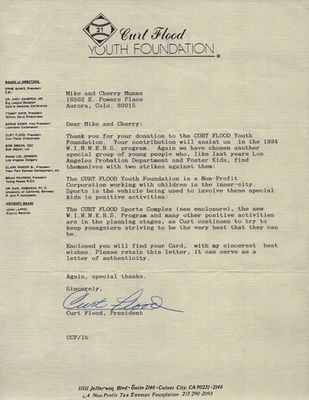 CURT FLOOD - CARTA MECANOGRAFIADA FIRMADA Foto 1 de 2