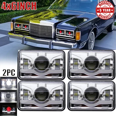 4PCS 4x6" LED Headlights DRL Hi-Lo Sealed Beam For Lincoln Town Car Continental - Image 1 of 4