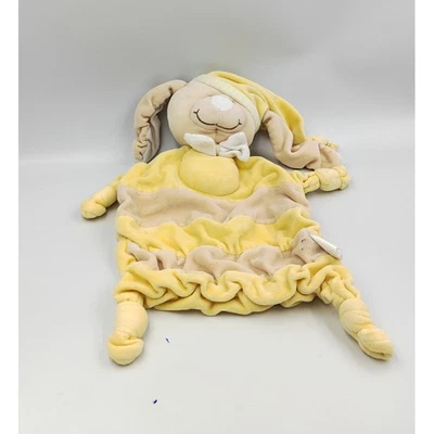 Doudou plat lapin jaune beige rayé KIMBALOO - 33291 - Photo 1/2