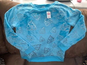 JUSTICE PLUSH TOP EMOJI SHIMMER SIZE 20PLUS TURQUOISE PLUSH WARM CUTE! - Picture 1 of 3