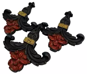 Antique Victorian CNP Curtain Drape Rod Finials End Bracket Lot Floral Blue Red - Picture 1 of 7