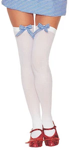 LEG AVENUE OPAQUE WHITE THIGH HIGHS w/GINGHAM BOW #6260 ONE SIZE SEXY DOROTHY - Picture 1 of 1