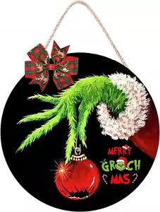 Christmas Decoration Grinch Wooden Door Wall Sign Hangers Wreath with Bow Indoor - Picture 1 of 7