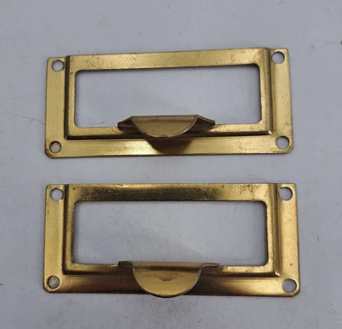 Antique / Vintage Label Card Holders Pulls for Cabinet Hardware Lot of 2 Cover