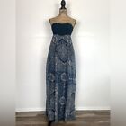 Roxy Strapless Floral Maxi Dress Size Large Color Blue Mixed Media