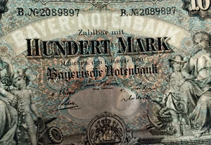 GERMANY BAYERISCHE BANKNOTE 100 MARK-P s922 JANUAR-1900 REAL PAPER - Picture 1 of 3