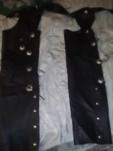 Jamin Leather Chaps Zip Top Button Bottom Large black Biker Harley Motorcycle - Foto 1 di 11