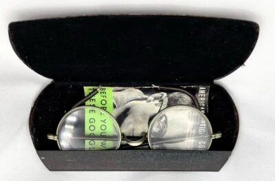 Vintage American Optical Safety Glasses Clear Nickel Plated Case & Brochure #417 - Image 1 of 4