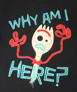 DISNEY TOY STORY 4 FORKY WHY AM I HERE? - BLACK SMALL T-SHIRT J552 - Picture 1 of 3