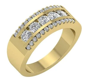 SI1 G 1.75 Ct Natural Diamond Mens Wedding Ring 14K Rose Gold Prong Channel Set - Picture 1 of 9