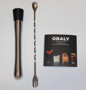 Obaly Stainless Steel Muddler for Cocktail and 10 Inch Mixing Bar Spoon - Picture 1 of 2