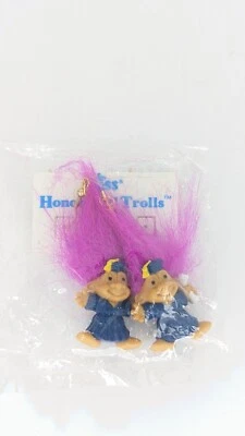 Russ Retired HONOR ROLL TROLL Doll EARRINGS Graduation Jewelry Purple Hair - Image 1 of 2