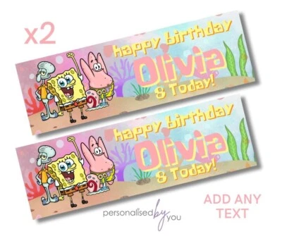 MADVINYL Sponge Theme Personalised Birthday Banner LARGE Poster Patrick ADD ANY NAME AGE