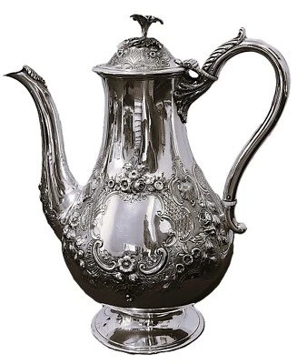 Cafetera de plata de ley, Londres, Stephen Smith 1864, rococó victoriano, 10,75" Foto 1 de 4