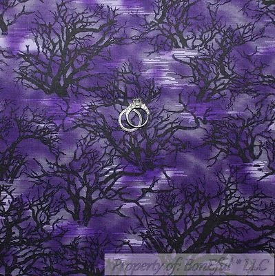 BonEful Fabric FQ Cotton Quilt Purple Black Night Sky Tree Harry Potter Magic UK - Image 1 of 4