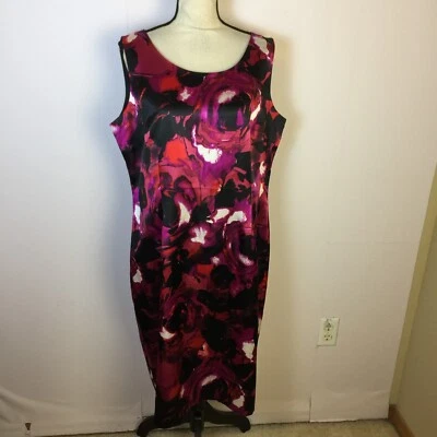 Jones Studio Sheath Dress Sz 16 Womans Pink Black Floral Satin Sleeveless Lined - Image 1 of 4