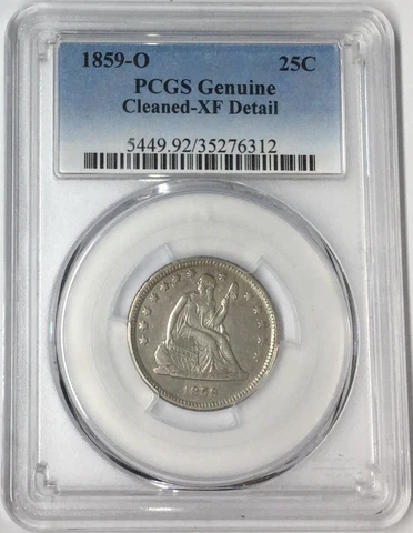 1859-O 25C Seated Liberty Quarter PCGS XF Detail #T Cover