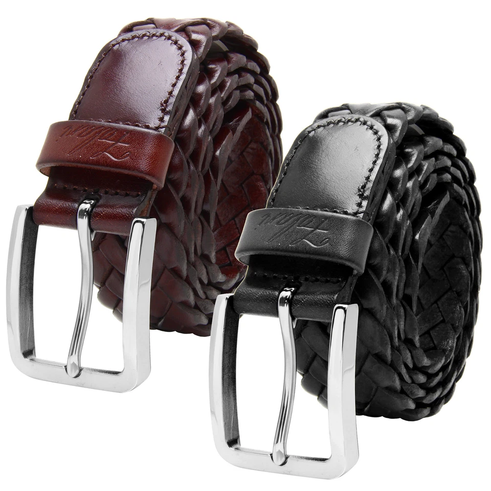 Falari® Men's Braided Belt Stainless Steel Buckle Genuine Leather 35mm 9005 - Image 1 of 1