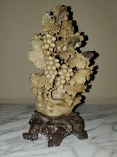 Chinese Soapstone Hand-carved sculpture with Grapes, Leaves, w/ a tiny sweet Rat