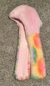 Bubble Gum Pink & Rainbow Faux Fur & Soft Fleece Spirit Hood - Picture 1 of 4
