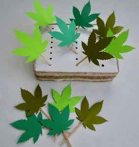 Cannabis Cupcake Topper, Decorazione Torta, Erba, Marijuana, Vaso Foglia Party 12 Pezzi - Foto 1 di 4