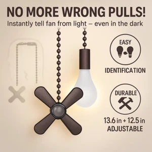 Ceiling Fan Pull Chain Extender Set Light Bulb & Fan Design ORB 3mm Beaded Cord - Picture 1 of 8