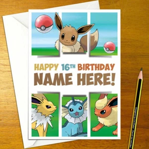POKEMON EEVEE Personalised Birthday Card - jolteon vaporeon flareon personalized - Picture 1 of 1