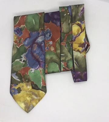 Floral Vintage Multi Color Purple Polyester Necktie Surrey Flowers Retro Tie - Image 1 of 4