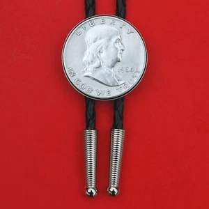 USA 1948 ~ 1963 Franklin Half Dollar 90 % Silbermünze 36 Zoll schwarze Kordel Bolokrawatte NEU - Bild 1 von 41