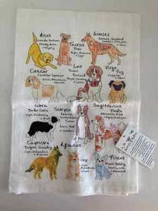Avery's Home Dog Zodiac Signs Birthday Flour Sacks Dish Towel 100% Cotton NWT - Picture 1 of 6