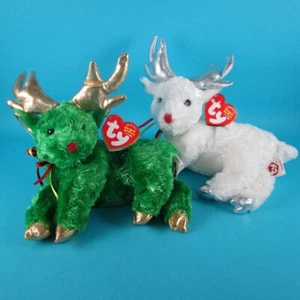 TY Beanie Baby Lot - SLEIGHBELLE the Reindeer (Green + White) w/ Tags 2004 Plush - Picture 1 of 24