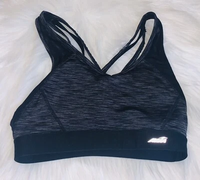 Sujetador deportivo pequeño Avia para mujer soporte tirantes espalda gimnasio ejercicio negro jaspeado Foto 1 de 4