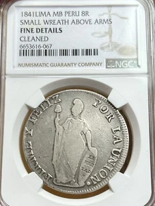 1841 Peru Silber 8 Reales NGC feine Details schöne 8R Münze - Bild 1 von 4
