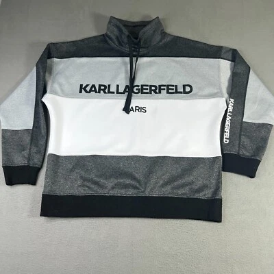 Chaqueta Karl Lagerfeld Paris Para Hombre XL Negra Gris Bloques de Color Sudadera Cuello Simulado Foto 1 de 4