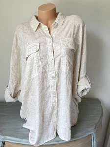 American Eagle PALM Top Damen M elfenbein Leinenmischung Knopf Rollriegel Shirt Oversize - Bild 1 von 10