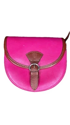 Vera Pelle Italian Leather Handbag with Pink W/ Brown Trim Made In Italy - Image 1 of 4