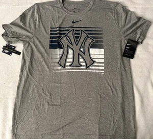 NY YANKEES SHIRT XL NIKE DRI-FIT GREY NY LOGO STRIPE MLB BASEBALL - Picture 1 of 6
