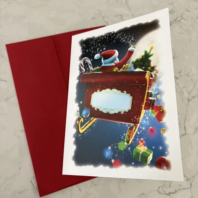 Christmas Holiday Santa Sleigh Photo Folder Frame Cards  Size 4.5 x 6.5 - Image 1 of 4