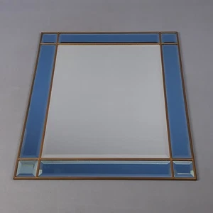 1960 Modernist Design Blue Beveled Glass and Brass Rectangular Wall Mirror - Picture 1 of 9