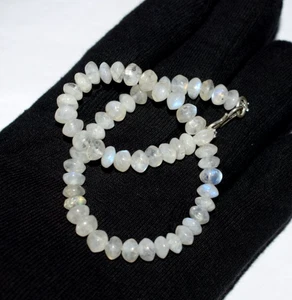 Collar de cuerda de 30" de plata de ley 925 con botones de piedra lunar arco iris azul - Imagen 1 de 11