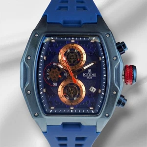 #2 IceTime 45mm dunkelblau schwarzes Zifferblatt Stahl Herrenuhr 0,10ct Diamant IT23 - Bild 1 von 8