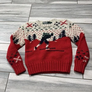 Boys Rare Vintage 90’s Polo By Ralph Lauren 100% Wool Ski Print Sweater Size 7 - Picture 1 of 6