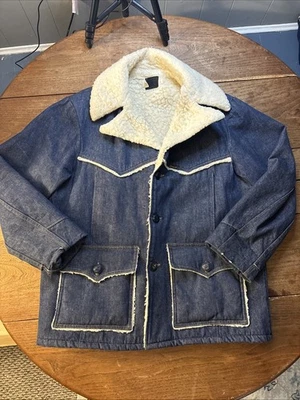 Chaqueta de mezclilla Sears Roebucks Sherpa talla 44 R grande ropa de trabajo vintage Foto 1 de 4