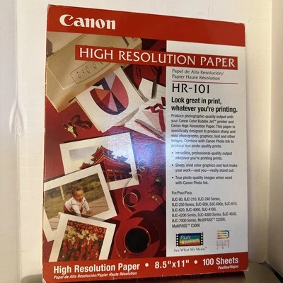 全新佳能 HR-101 高分辨率纸,8-1/2 x 11,白色,100 张 — 第 1/2 张图片