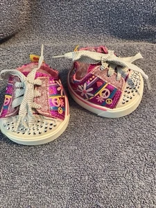Build A Bear Skechers Shoes Sneaker TWINKLE TOES Glitter PEACE SIGN groovy BABW - Picture 1 of 9