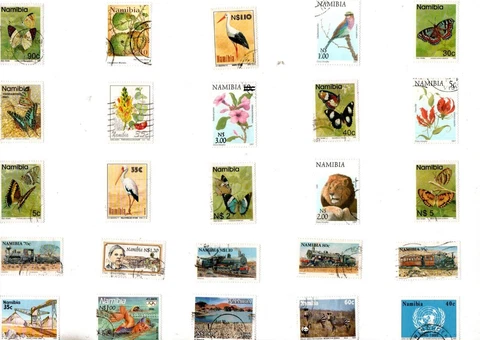 A MIX OF 25 DIFFERENT GOOD/FINE USED COMMEMORATIVE STAMPS FROM NAMIBIA Cover