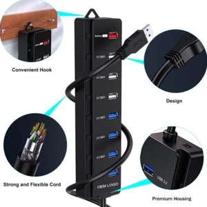 Hub USB 2.0 de 8 puertos Hub Multi Puerto USB con interruptores individuales Luz - Imagen 1 de 8
