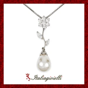 Principesca Collana con Perla Donna in Argento 925 rodiato Oro Bianco - Foto 1 di 5
